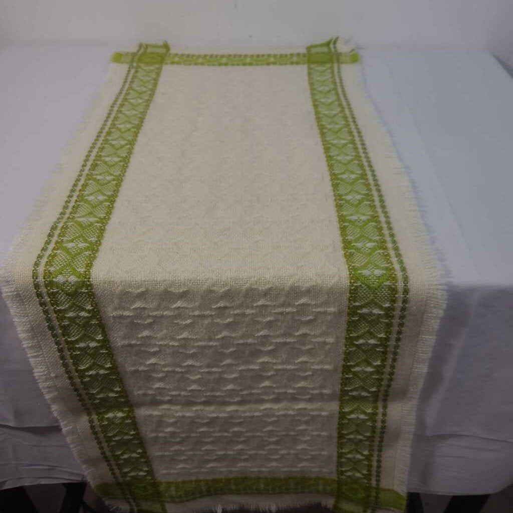 VTG WOVEN TABLE RUNNER CREAM & GREEN