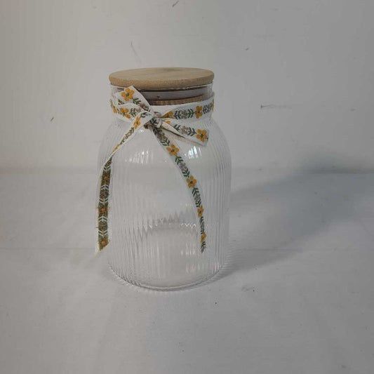 RIBBED JAR W/WOODEN LID