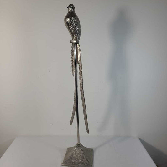 SILVER BIRD ON STAND DECOR