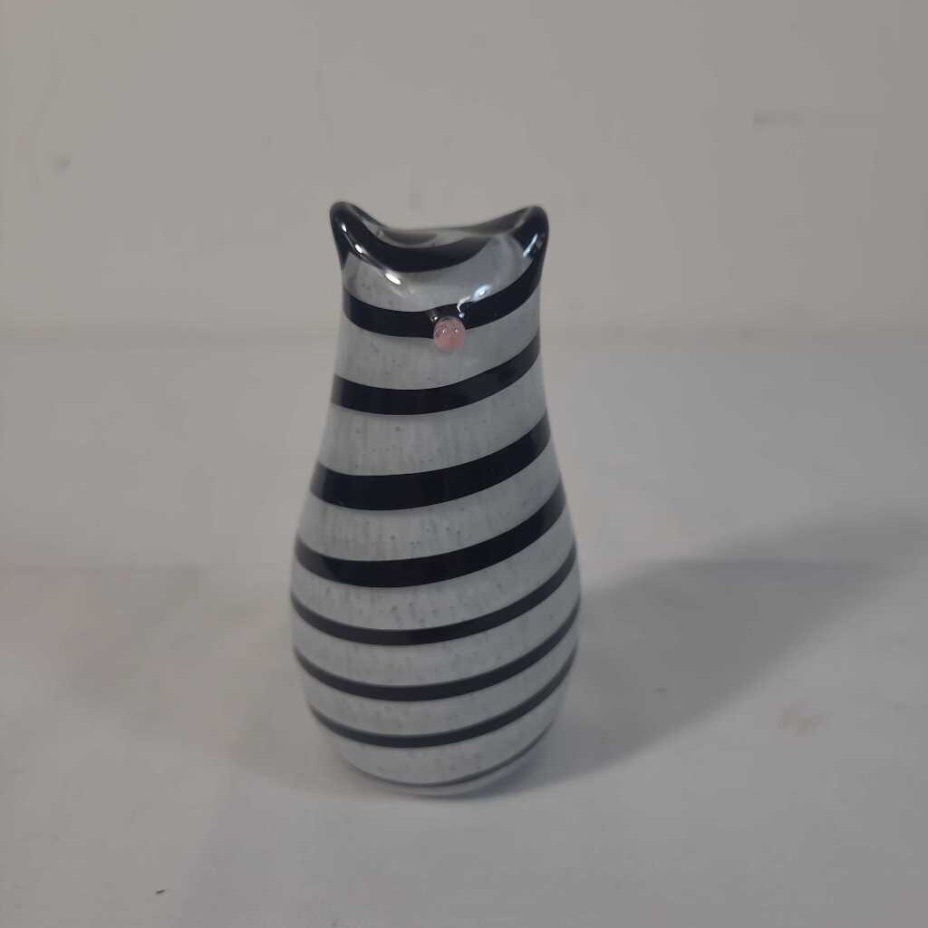 WEST ELM GLASS CAT - BLACK STRIPE