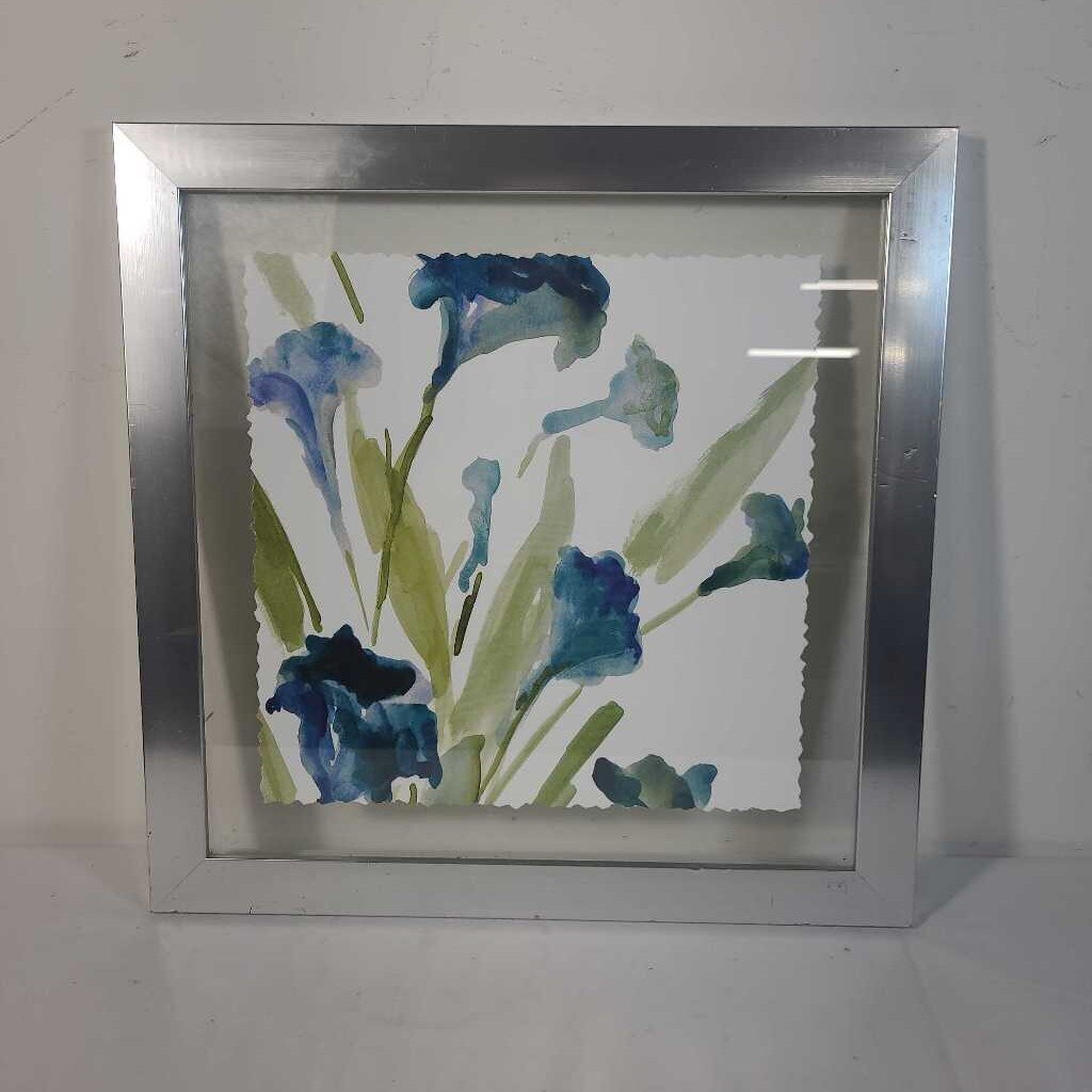 BLUE FLOWERS IN SILVER FRAME