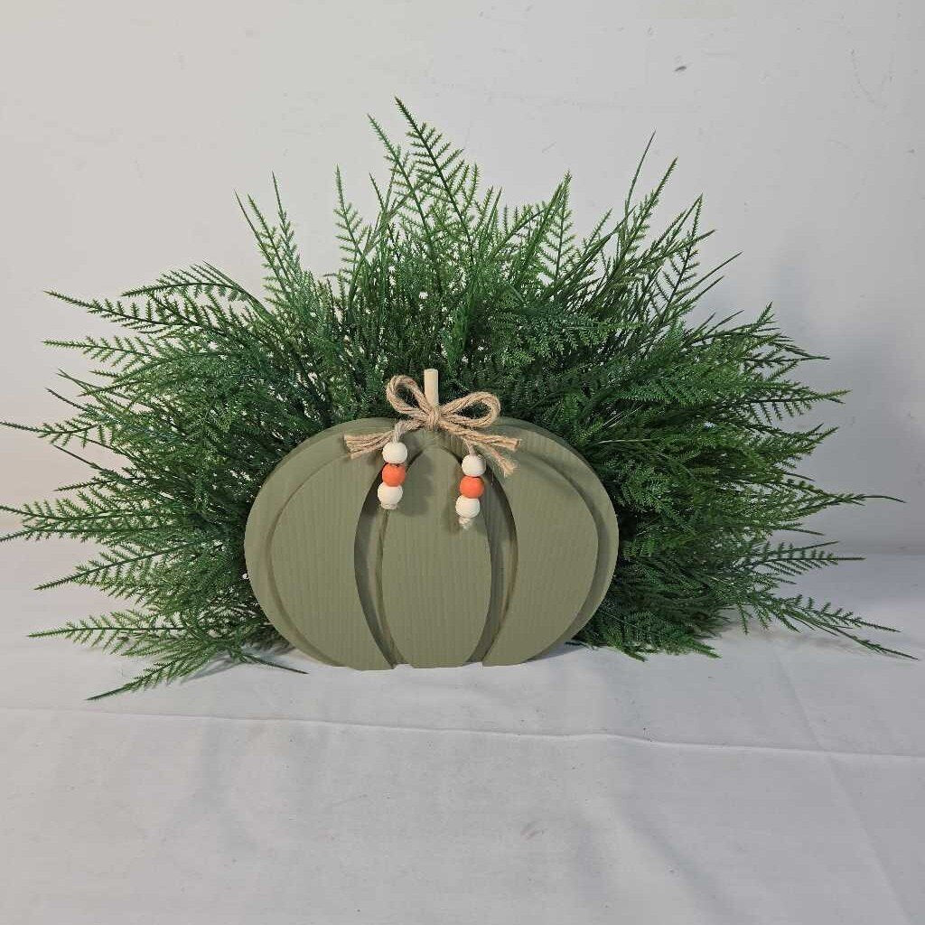 NEWLY MADE GREEN PUMPKIN W/FERN