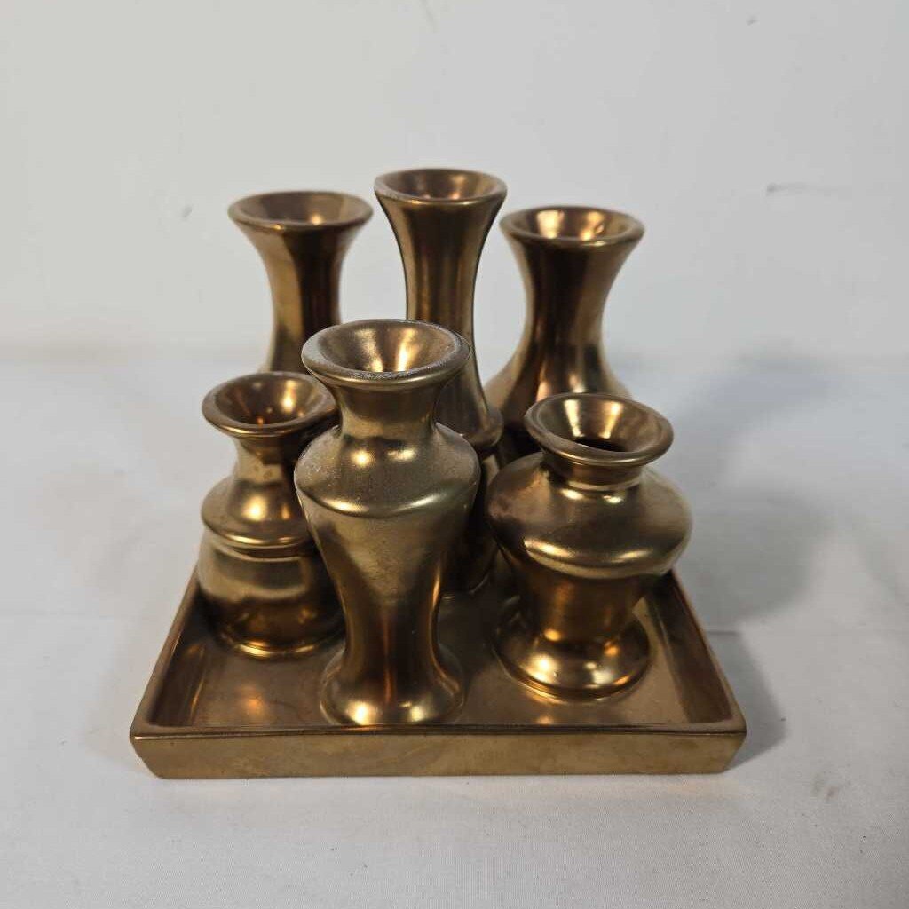 S/6 ATTACHED BUD VASES ON TRAY
