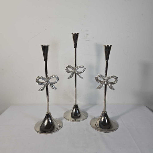 S/3 SILVER BOW CANDLESTICKS
