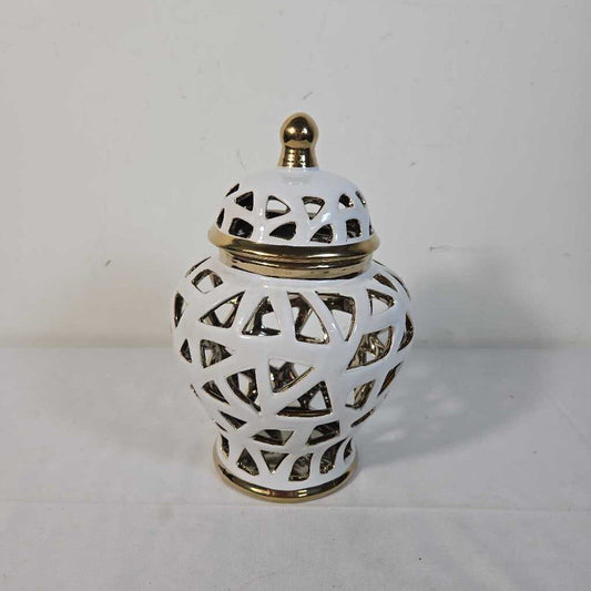 WHITE & GOLD LIDDED JAR