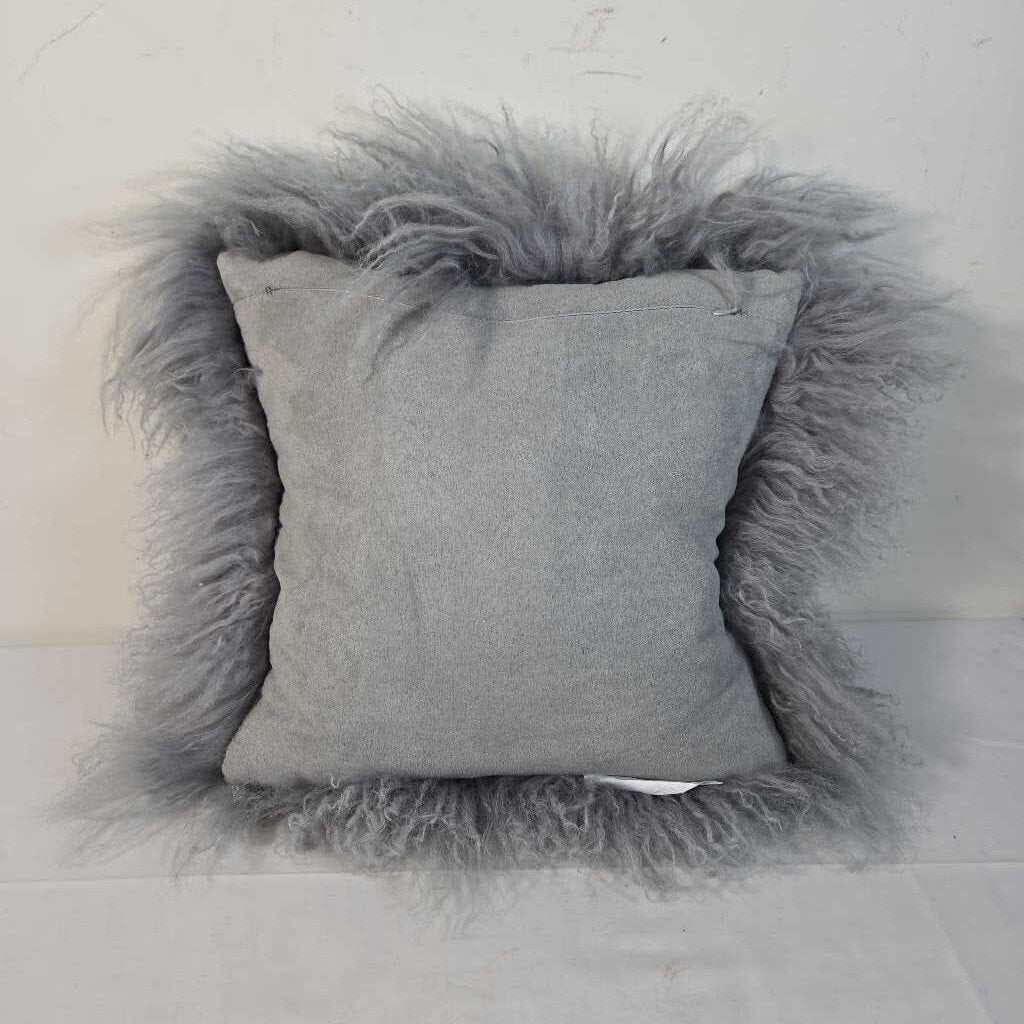 GREY FAUX SHEEP SKIN DOWN FILLED PILLOW