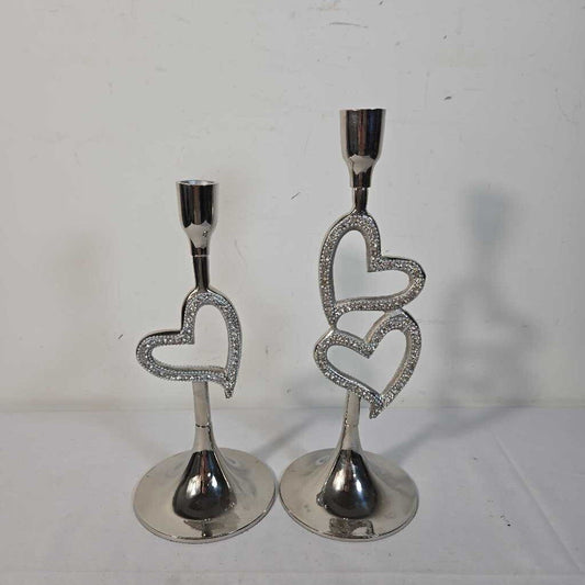 PR SILVER HEART CANDLESTICKS