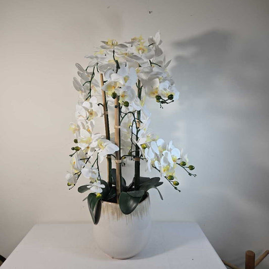 FAUX ORCHIDS IN WHITE POT