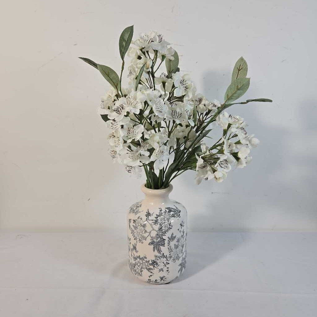 FAUX FLORAL IN FLORAL VASE