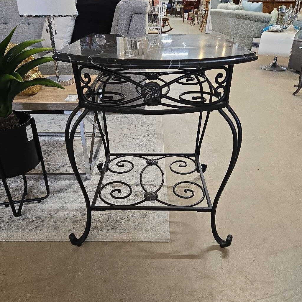 SLATE TOP ACCENT TABLE W/WROUGHT BASE