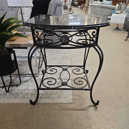 SLATE TOP ACCENT TABLE W/WROUGHT BASE