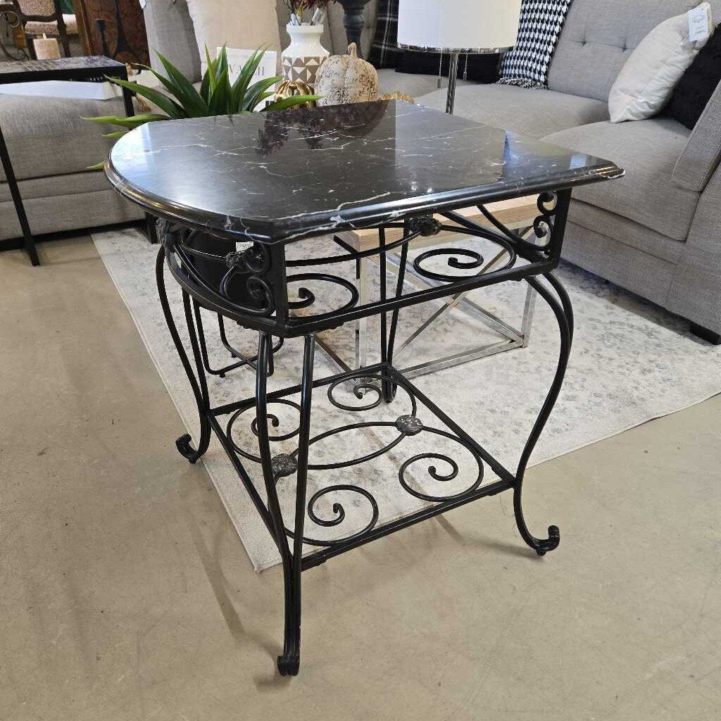 SLATE TOP ACCENT TABLE W/WROUGHT BASE