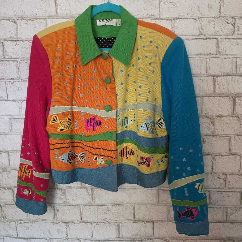 Vintage ANAGE "Art to Wear" Tropical Fish Jacket