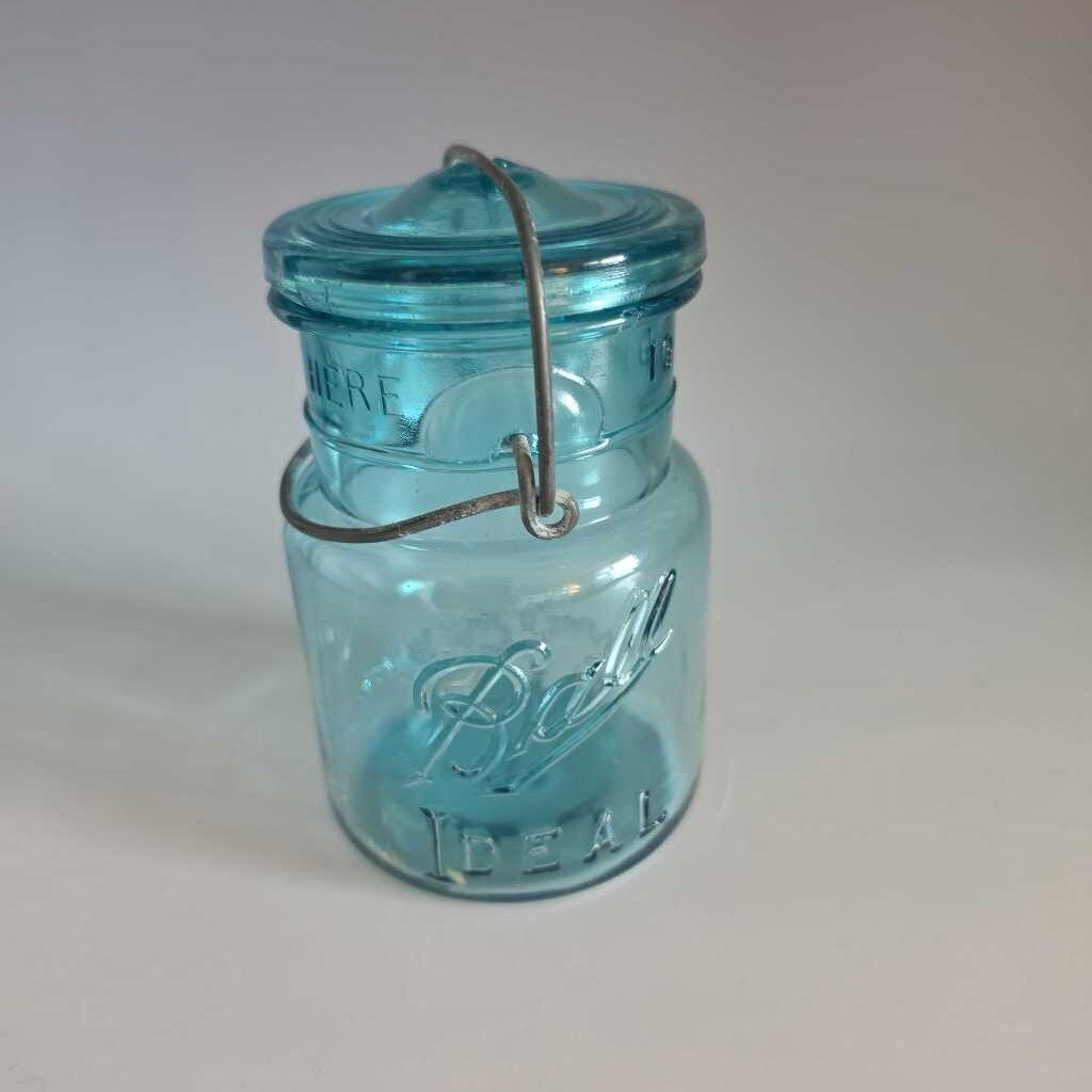 Blue IDEAL Glass Bail & Wire Canning Jar