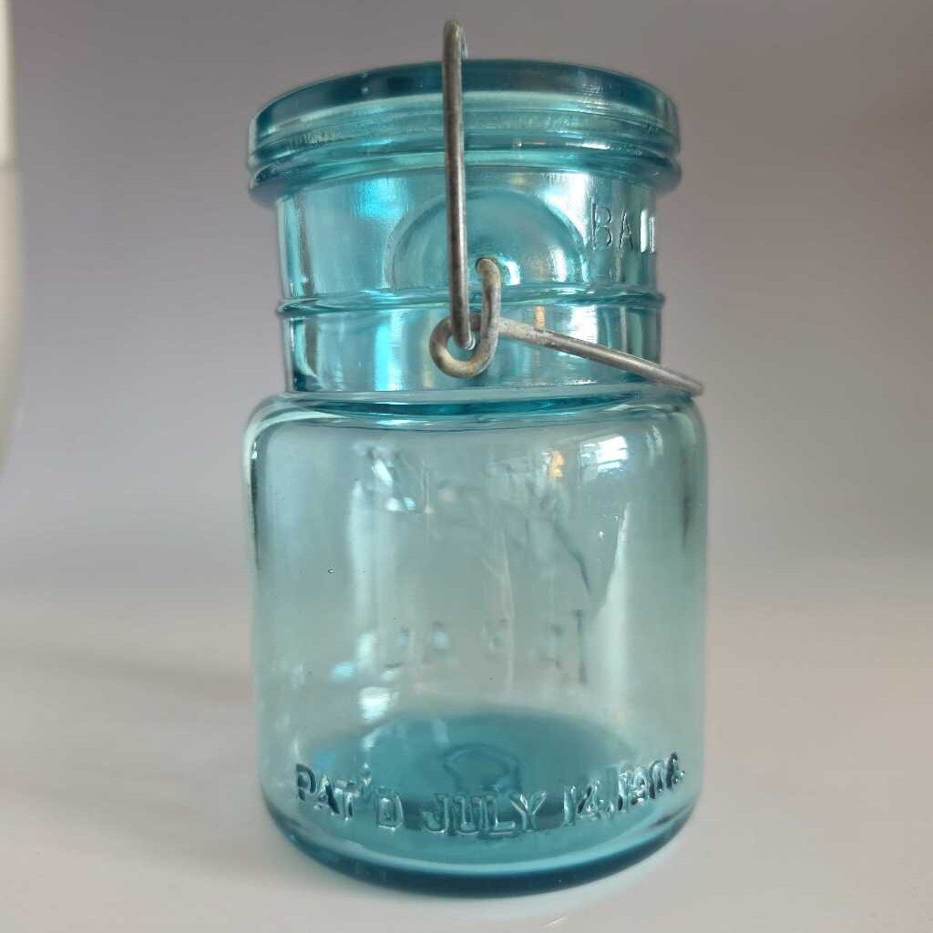 Blue IDEAL Glass Bail & Wire Canning Jar