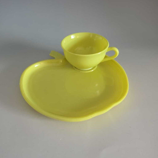 1950s HAZEL ATLAS Orchard Ware Platonite Glass Snack Set Yellow