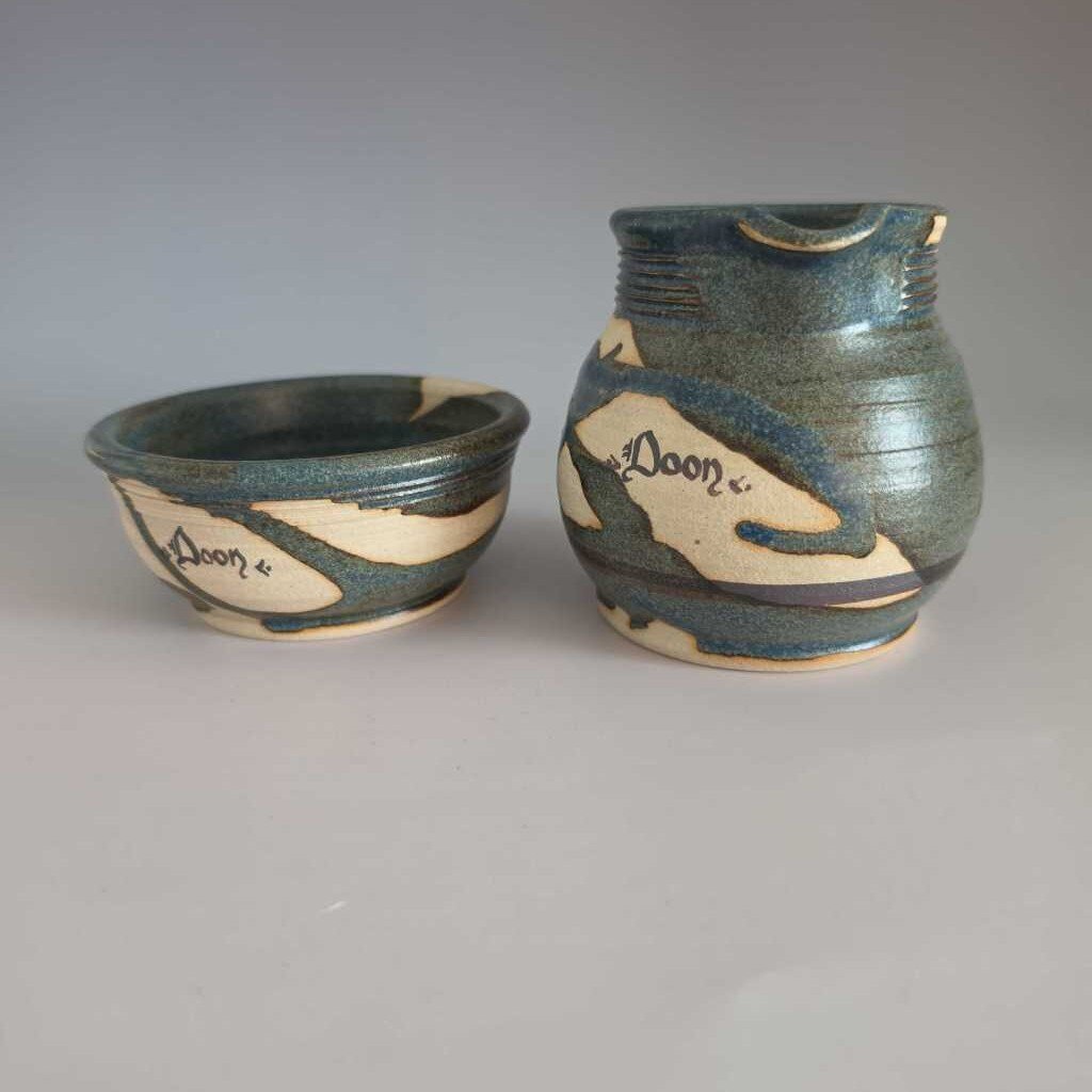 Pottery Cream and Sugar "DOON" Signed LORIE, EIRE