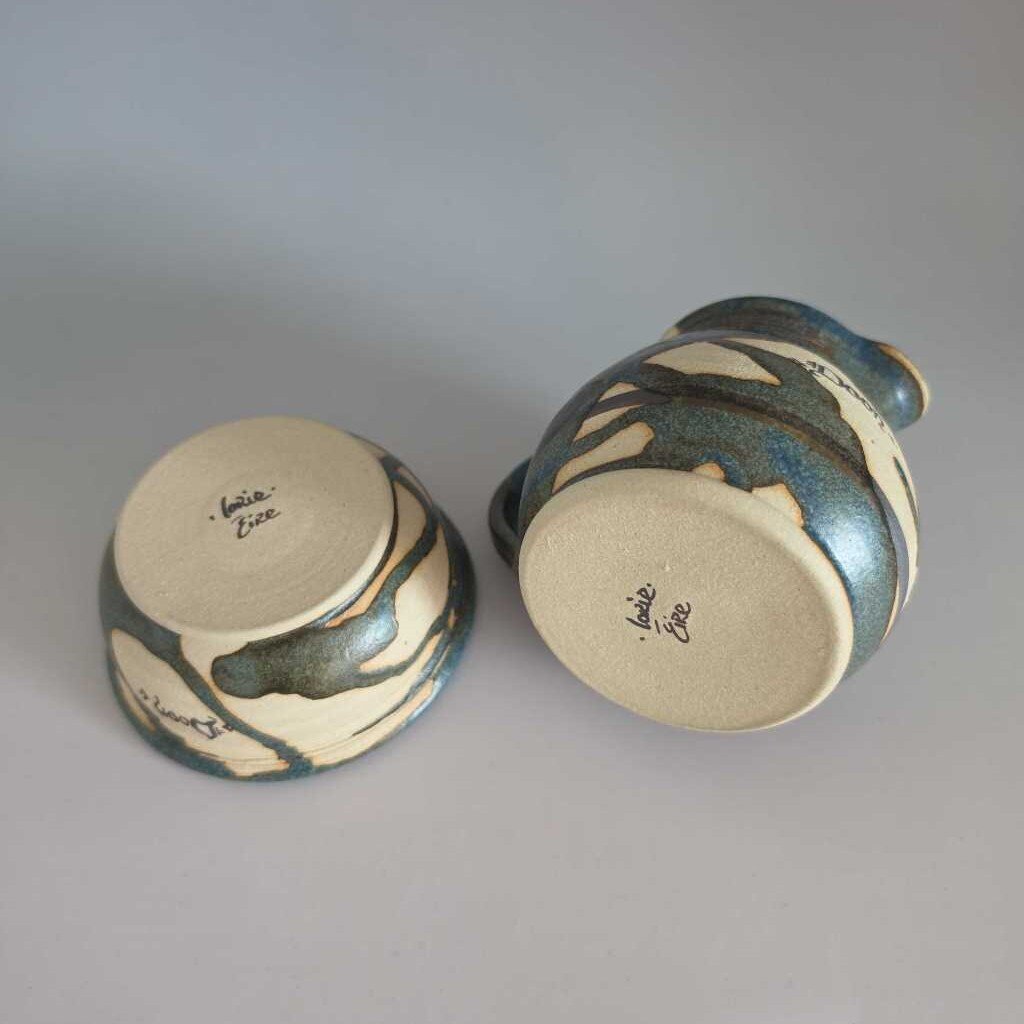 Pottery Cream and Sugar "DOON" Signed LORIE, EIRE
