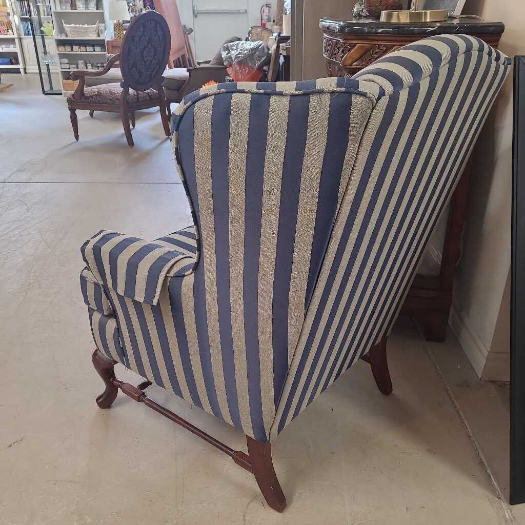 BLUE & GREY WING BACK CHAIR