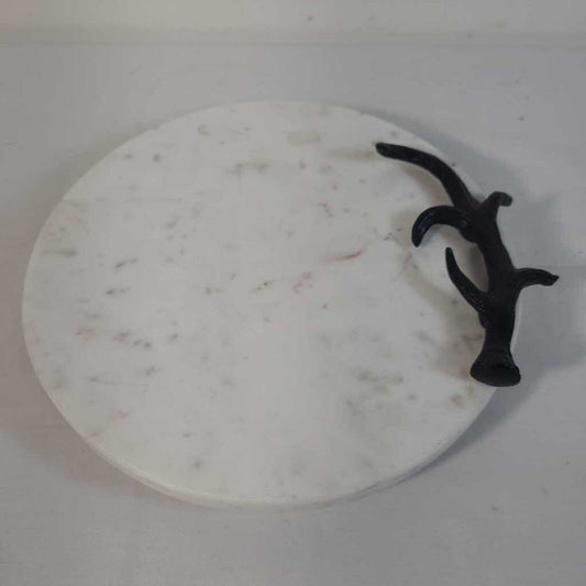 ROUND MARBLE CHARCUTERIE BOARD W/ANTLER HANDLE