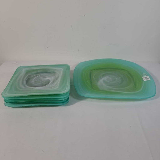 S/6 ABBOTT GREEN SWIRL PLATES