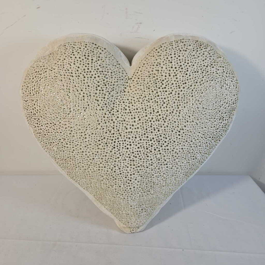BEIGE JEWELED HEART PILLOW