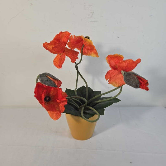 FAUX POPPIES IN YELLOW POT