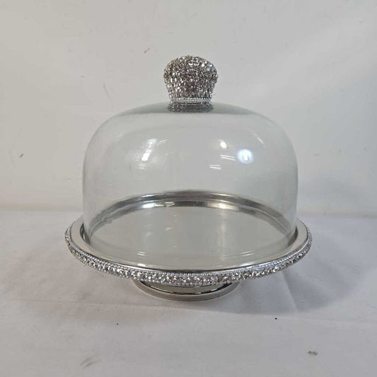 JEWELED CLOCHE ON SILVER BASE