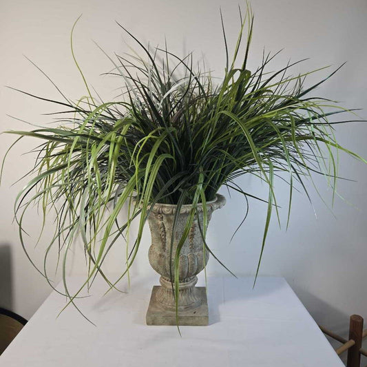 FAUX GRASS IN CEMENT URN
