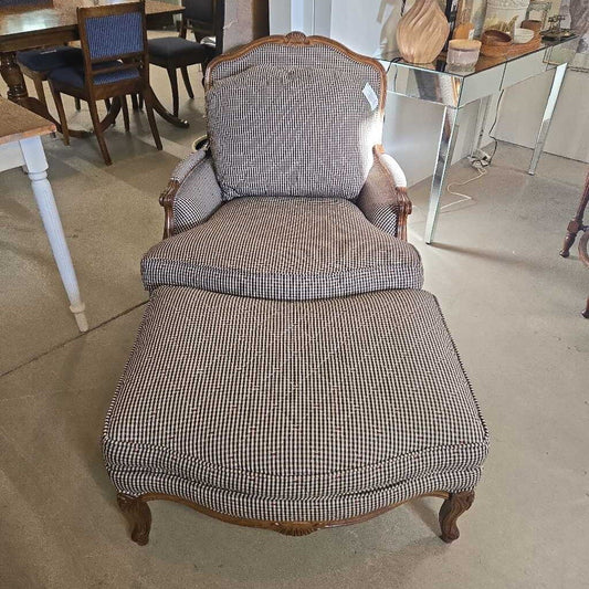 WESLEY HALL GINGHAM CHAIR & OTTOMAN