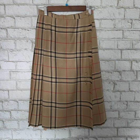 Vintage HIGHLAND QUEEN Tan (Burbury) Plaid Wool Kilt