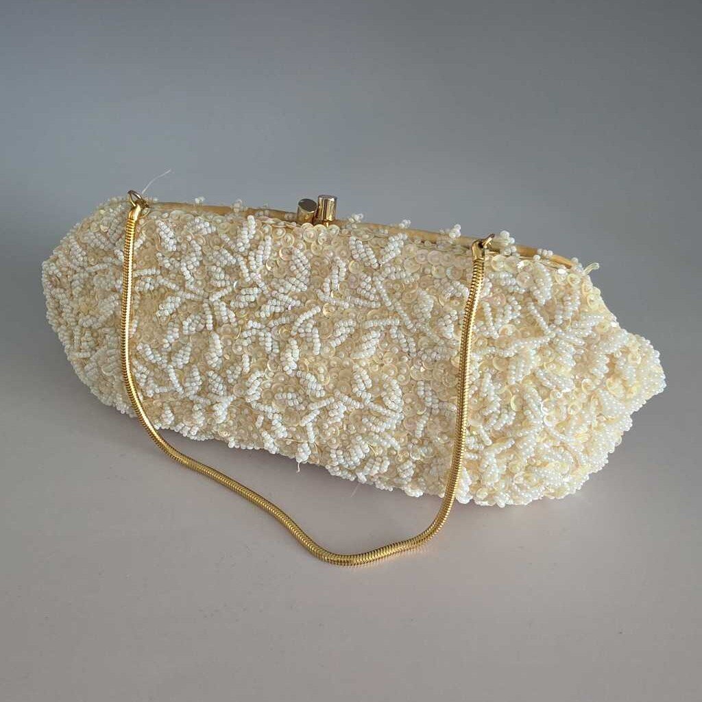 Vintage White Hand Beaded Hand Bag Hong Kong