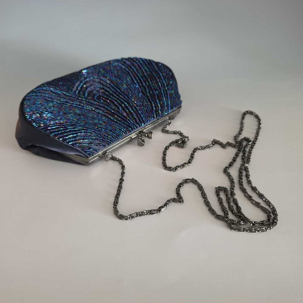 FIONA Blue Beaded Shoulder Clutch Bag