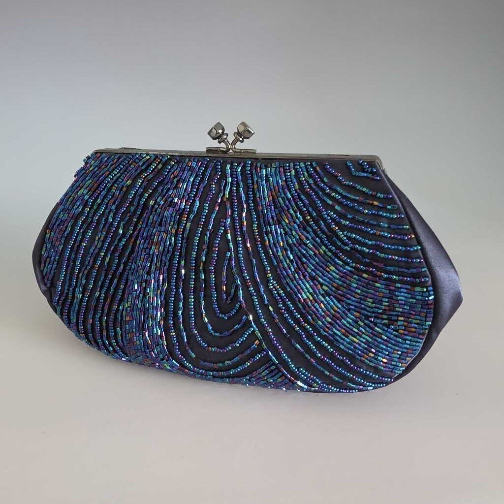 FIONA Blue Beaded Shoulder Clutch Bag