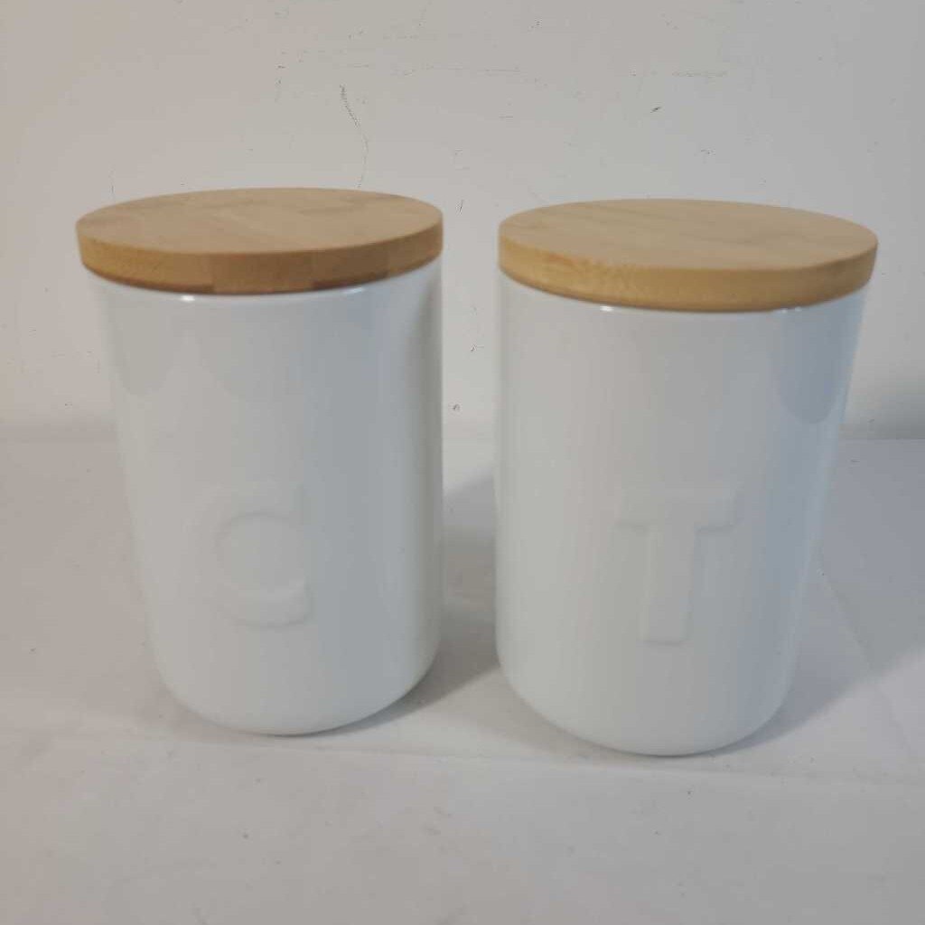 WHITE CERAMIC T & C CANNISTERS