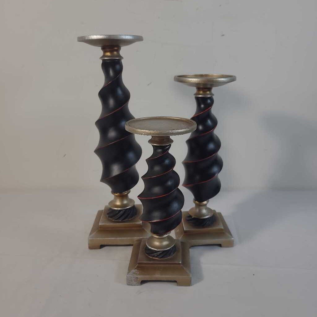 S/3 BLACK & RED CANDLE HOLDERS