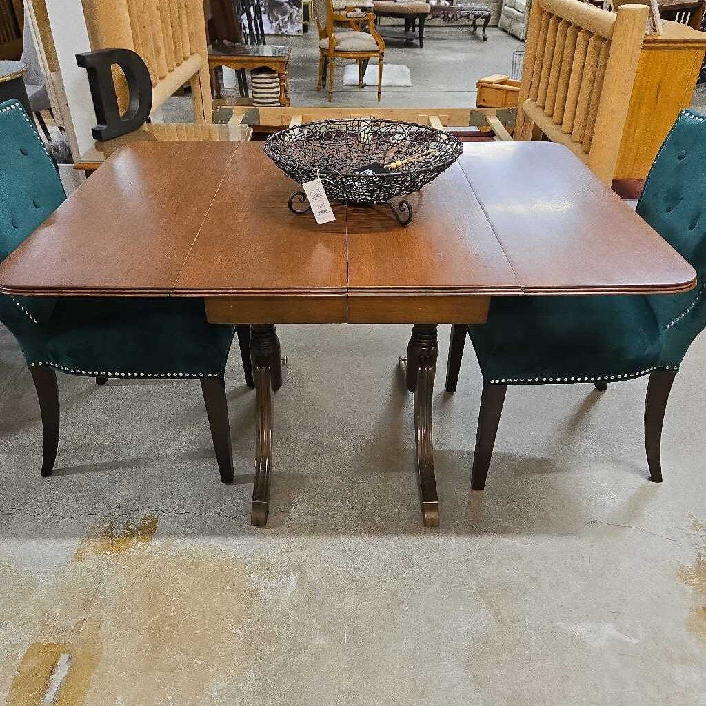 DOUBLE PEDESTAL DROP SIDE TABLE W/ BUTTERFLY LEAF