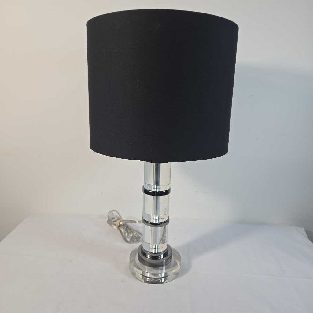 GLASS BASE TABLE LAMP W/BLACK SHADE