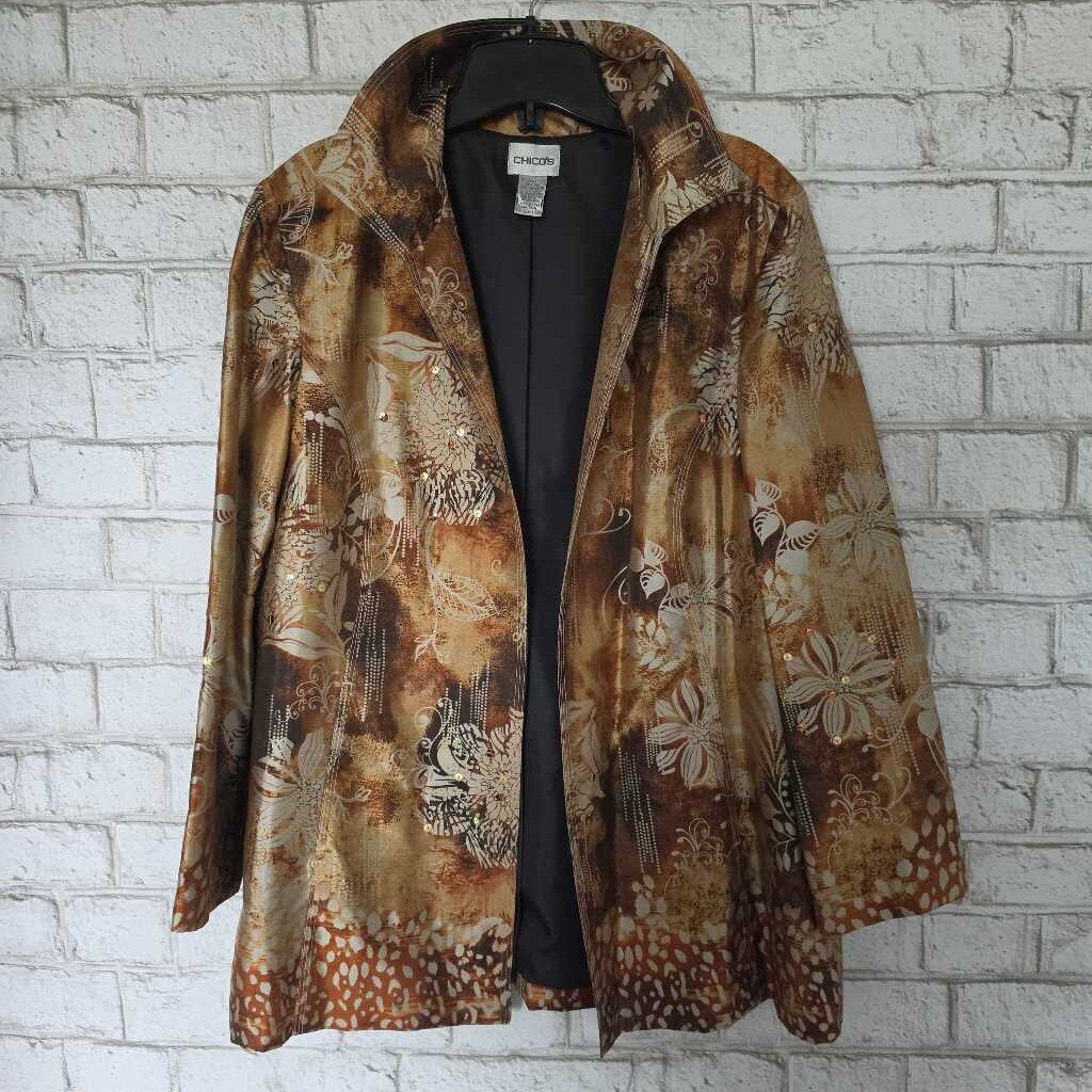 Vintage CHICO'S Open Front Bronze/Gold Blazer