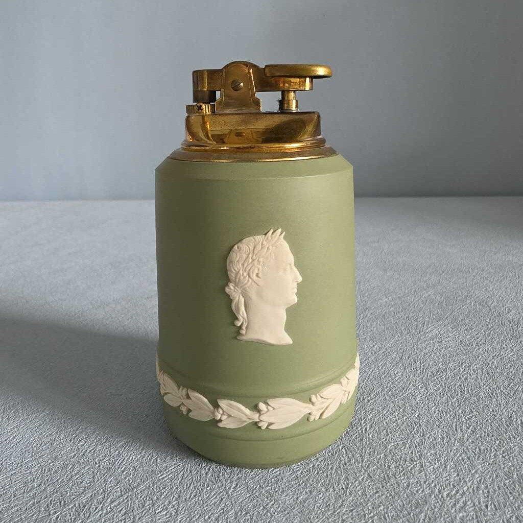 Vintage 1970s Wedgwood Jasperware Sage Green Table Lighter