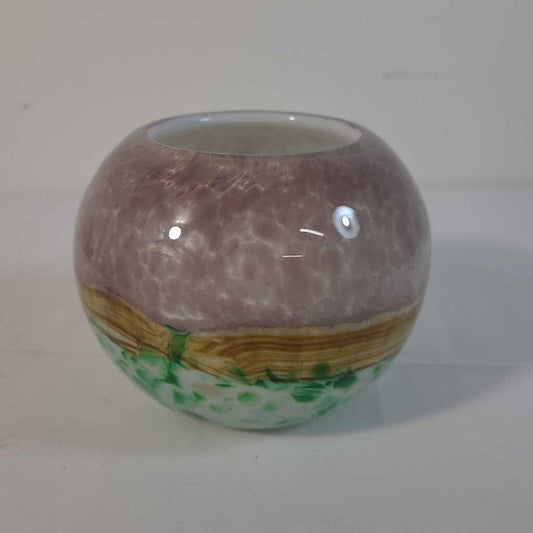ROUND HAND BLOWN PURPLE/GREEN VASE