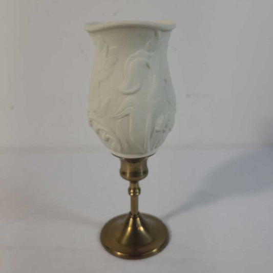 PARTY LITE GARDEN BISQUE VOTIVE HOLDER ON BRASS BASE