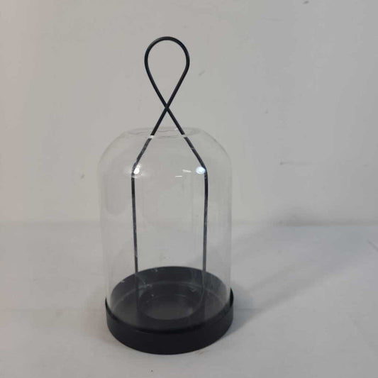 BLACK CANDLE HOLDER W/GLASS DOME