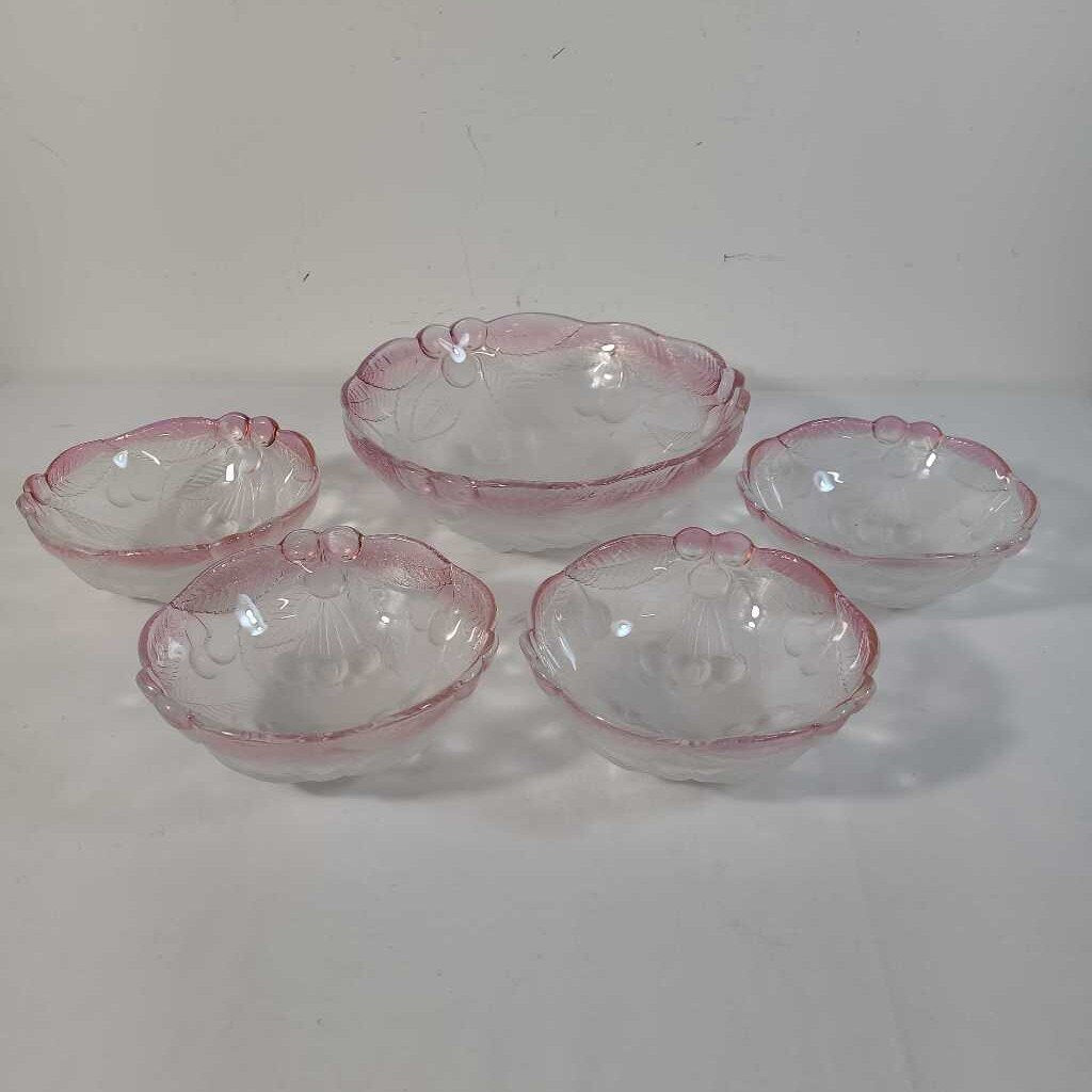 S/5 PINK CHERRY GLASS BOWLS