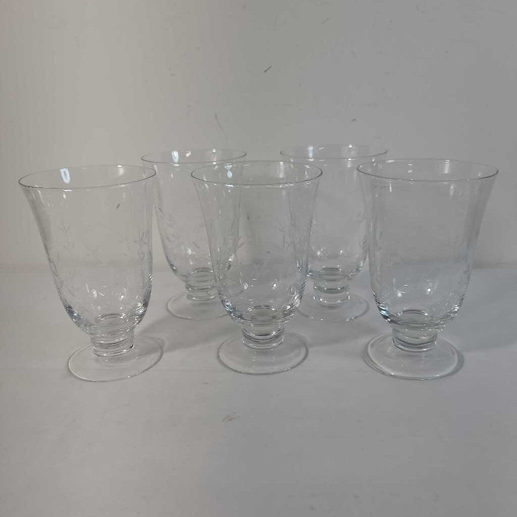S/5 ETCHED FOOTED TUMBLER