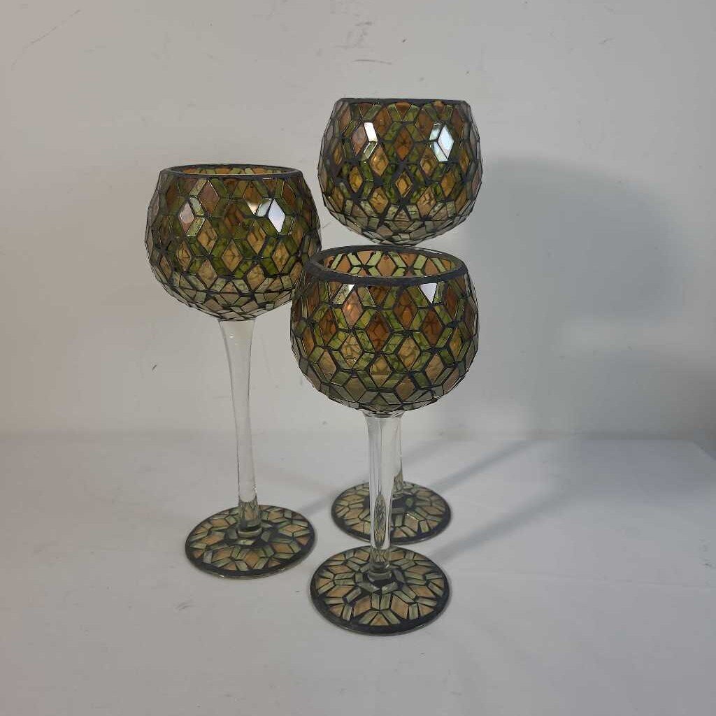 S/3 MOSAIC CANDLE HOLDERS
