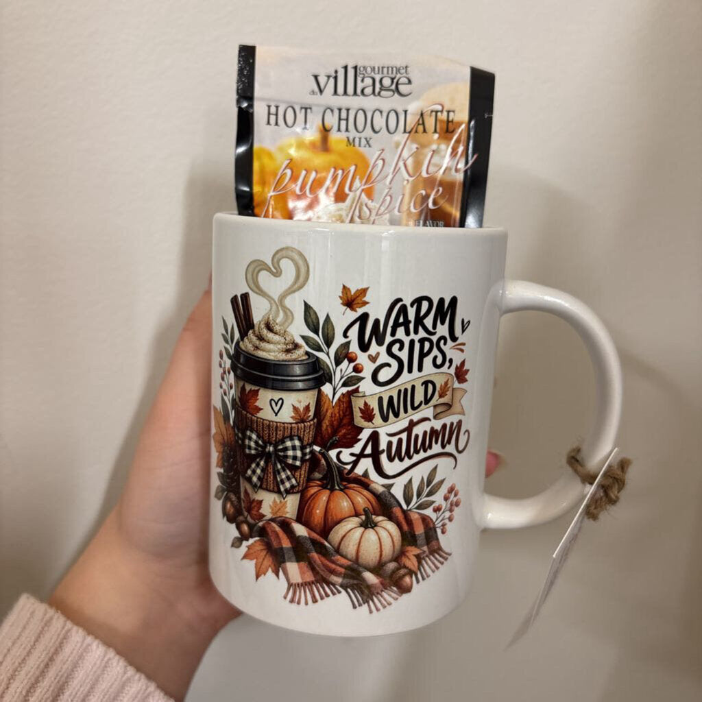 Fall coffee mug with hot chocolate