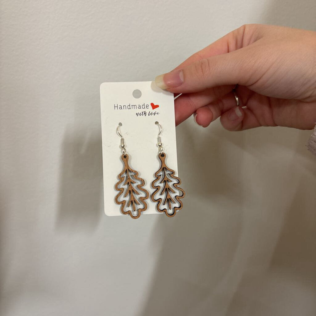 Wooden fall leaf earrings