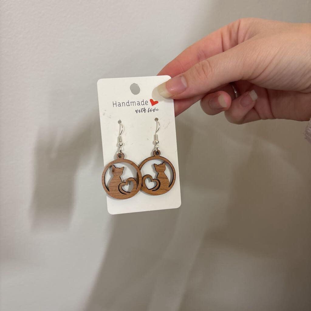 Cat wooden earrings