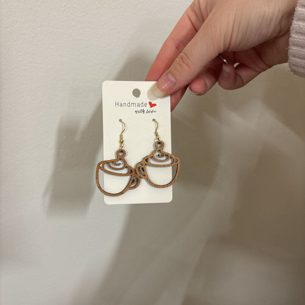 Coffee cup wooden earrings